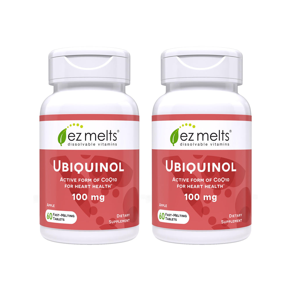 Front view of EZ Melts Ubiquinol 100mg dissolvable tablet