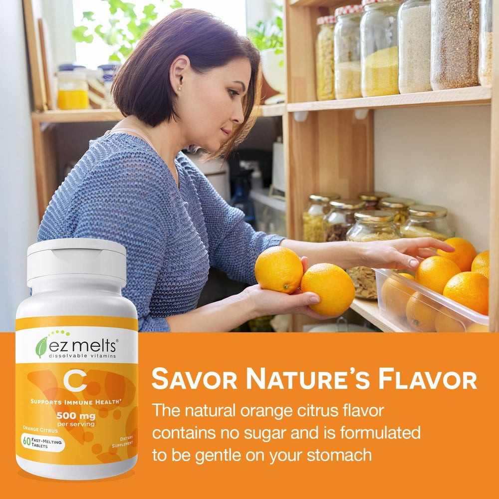 Packaging and label of EZ Melts Vitamin C 500 mg