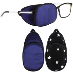 eZAKKA Silk Eye Patch for Adults – Black with White Star and Navy over-glasses design