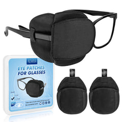 Close-up view of black mulberry silk eye patch on glasses, X-Large