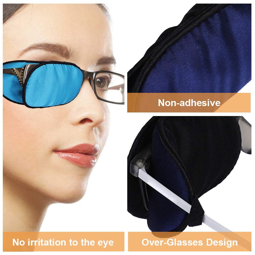 eZAKKA Light Blue Silk Eye Patch – on glasses