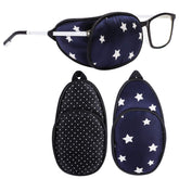 eZAKKA silk eye patch for adults over glasses with blue star and black dots