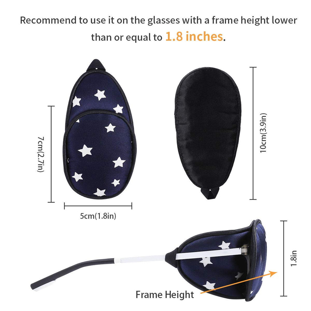 Patch placed on glasses showing size 10 x 5 cm