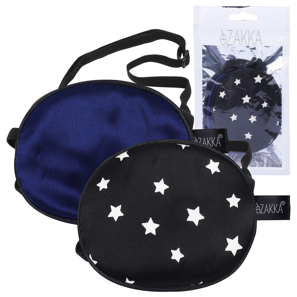 Black and navy silk eye patch with star design for left eye
