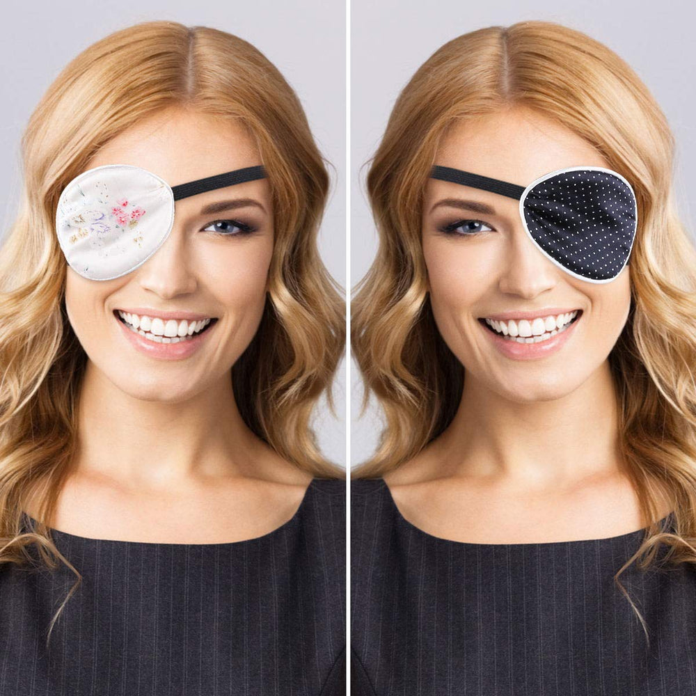 Black polka dots silk eye patch front view