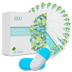 EZGO 100pcs Deep Cleaning Teeth Wipes package with finger brush