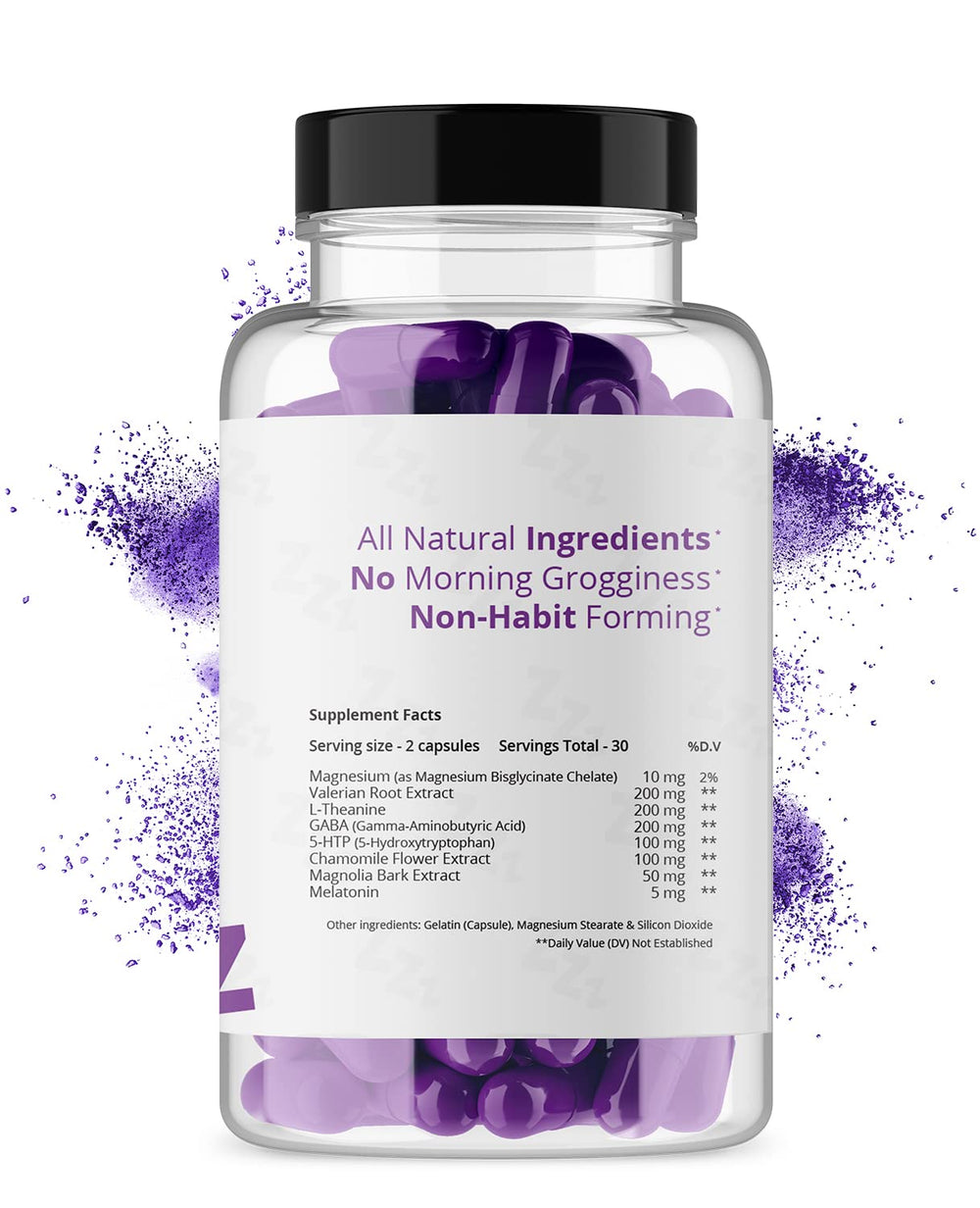 Ingredient overview: valerian root extract, L-Theanine, GABA, 5-HTP, chamomile