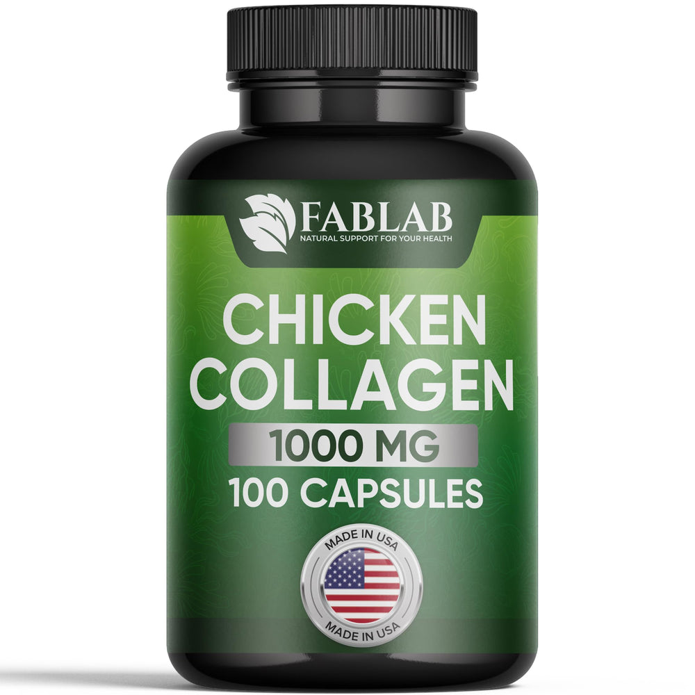 FabLab Chicken Collagen Type II supplement bottle on white background