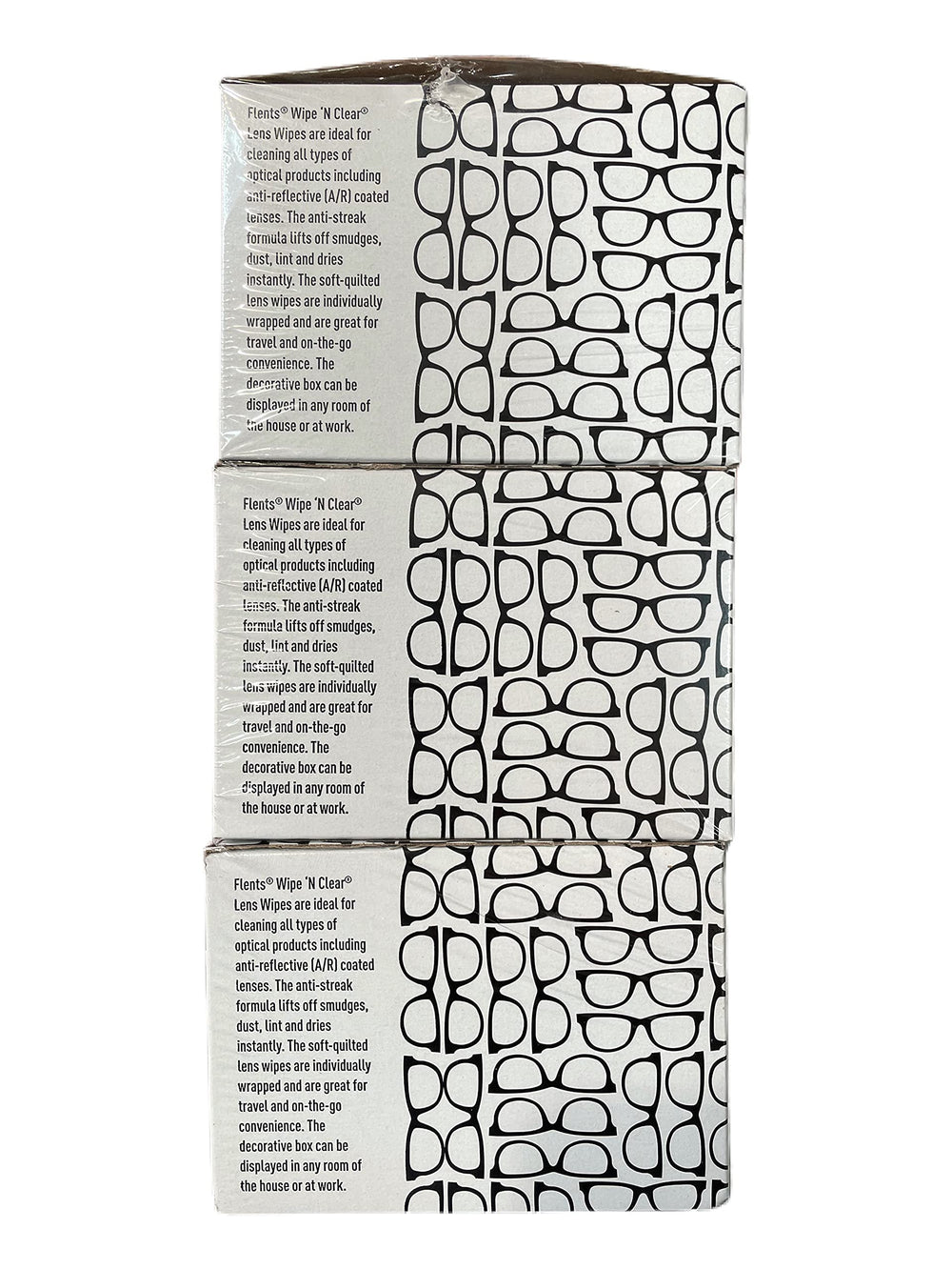 Close-up of Fabric Solution Wipe'N Clear Lens Wipes in packaging