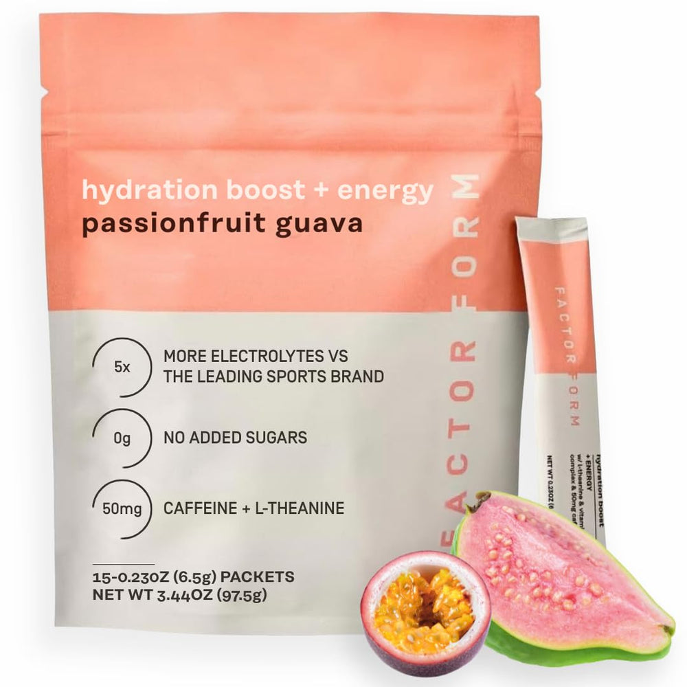 Factor Form Hydration Boost Passionfruit Guava stick packet for on-the-go hydration.