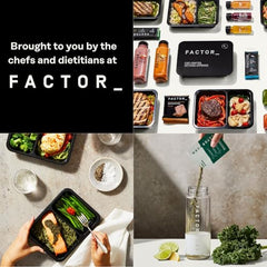 Factor Form chocolate whey scoop with glass of shake emphasizes indulgent flavor