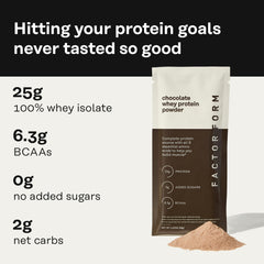 Factor Form whey protein being poured into a shaker for quick post-workout nutrition