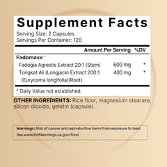 Close-up of fadogia agrestis 600mg and tongkat ali 400mg extract capsules