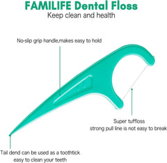 Mint-flavored dental floss picks in a compact travel kit