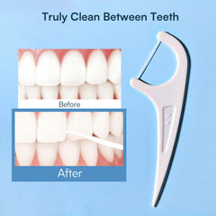 2-in-1 floss pick with toothpick tip for debris removal