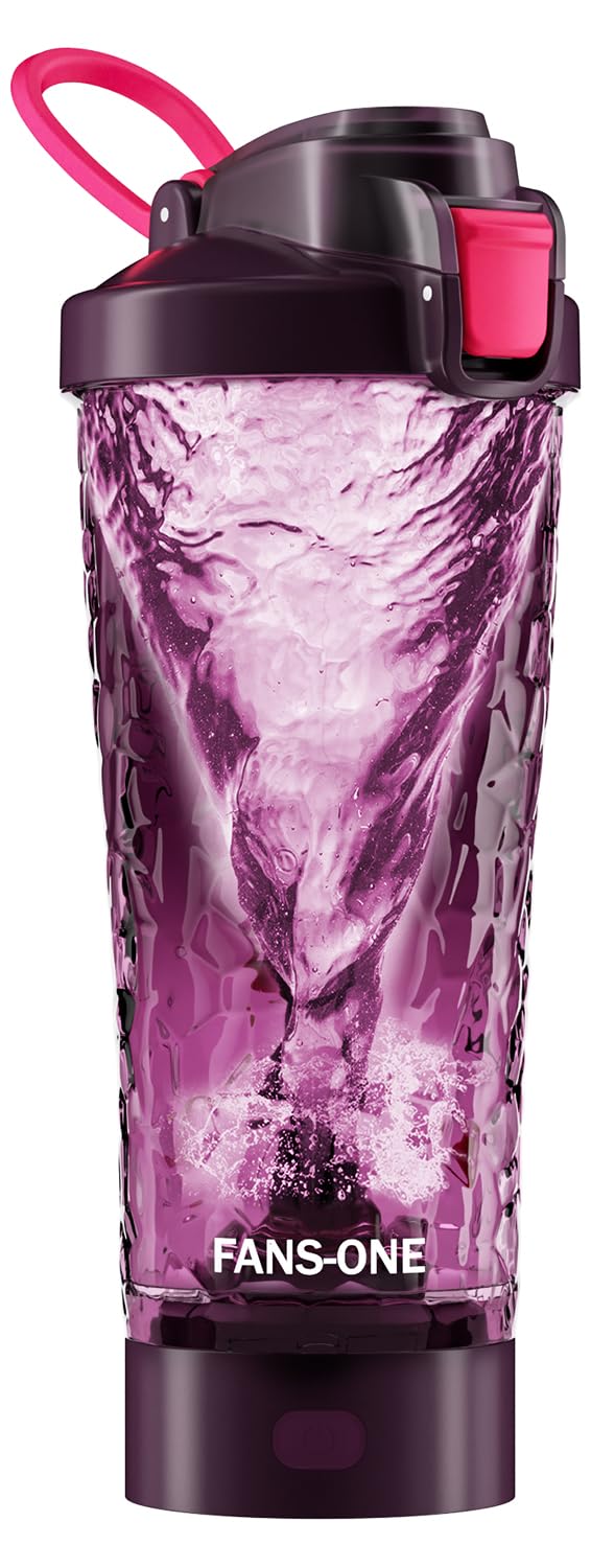 FANS-ONE electric shaker bottle with a lockable button for spill-free workouts