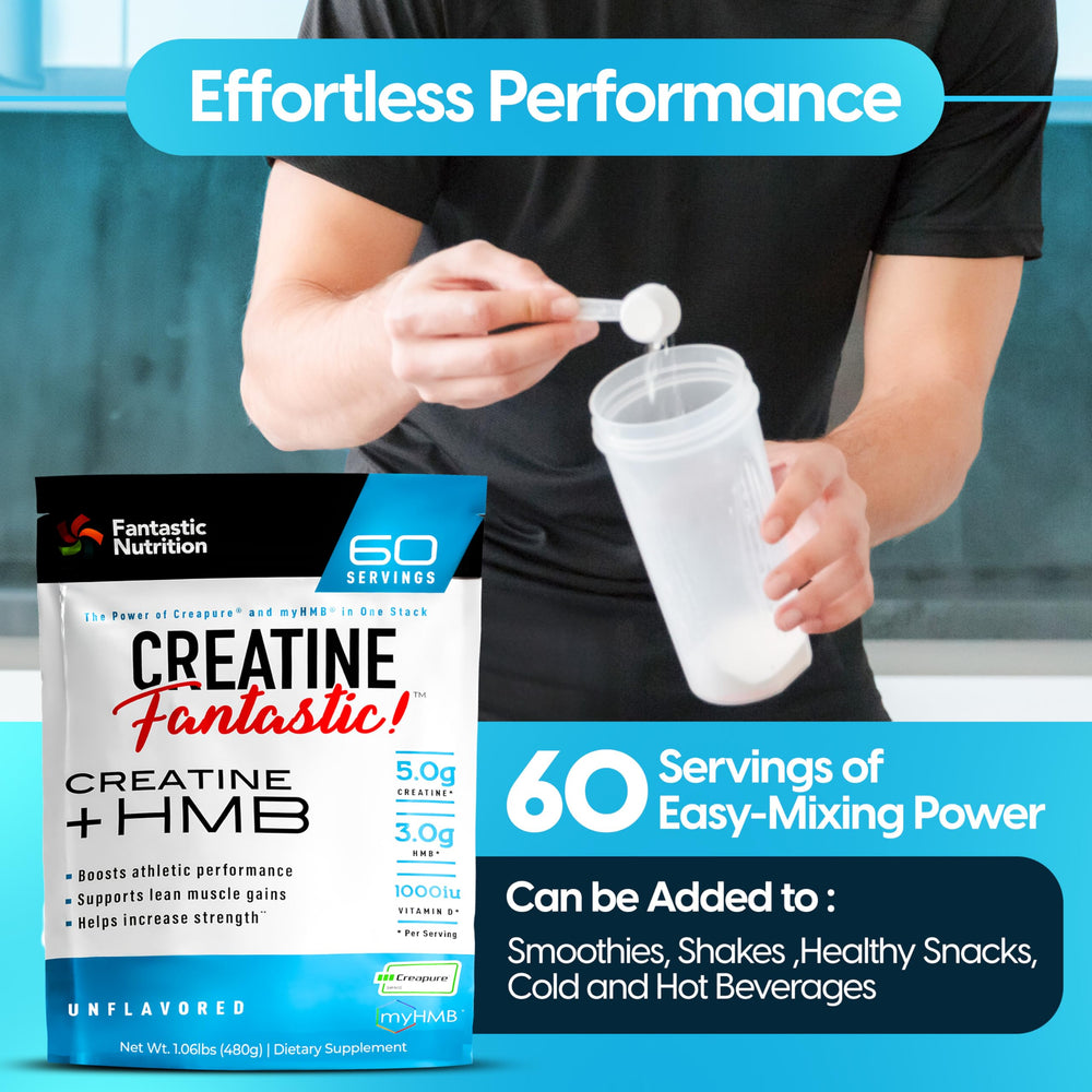 Unflavored, micronized creatine monohydrate powder in glass container
