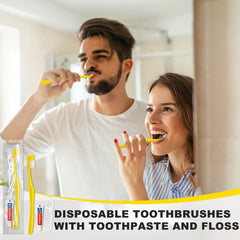 Individually wrapped disposable toothbrushes with floss picks