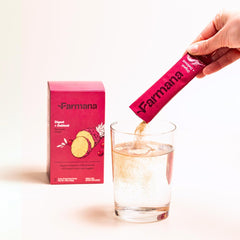 Farmana bottle with prebiotics highlights microbiome nourishment and daily use.