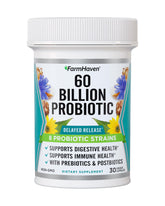 FarmHaven 60 Billion CFU probiotic bottle front view with 30 capsules
