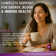 Grape-flavored iron supplement label for adults