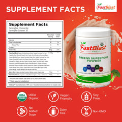 Ingredients overview featuring kale powder, spirulina, and reishi