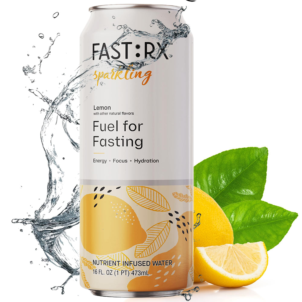 FAST:RX fastrx meyer lemon sparkling ice-cold glass conveys crisp flavor and energizing hydration.