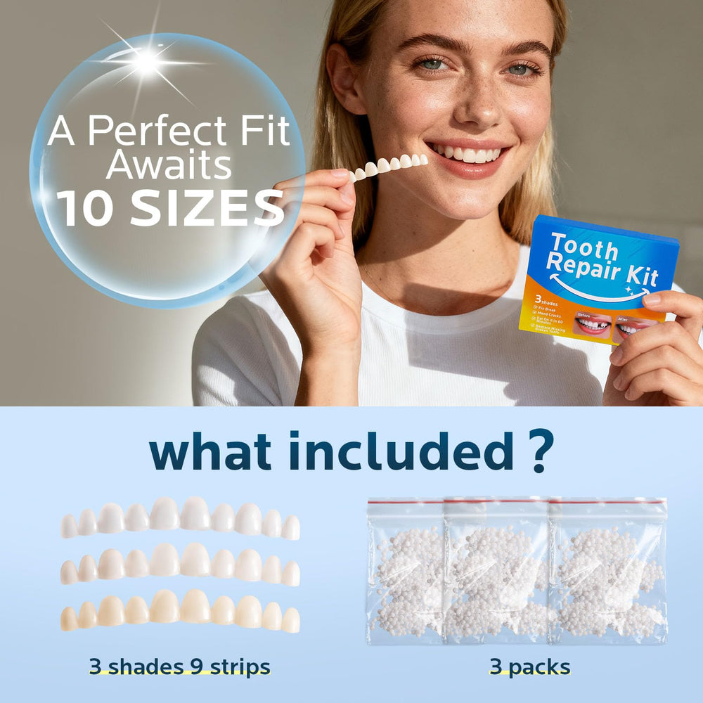 Portable tooth repair kit carried in pocket or bag for travel