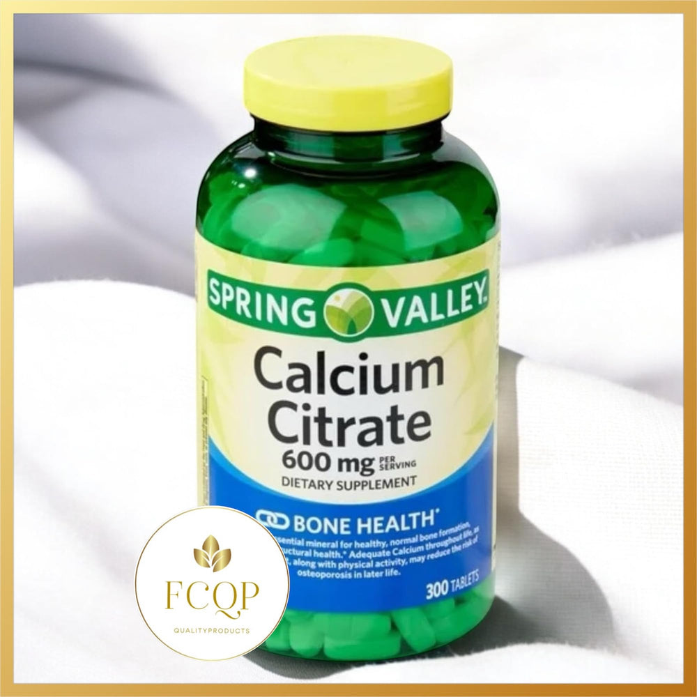 Close-up of calcium citrate 600 mg per serving label