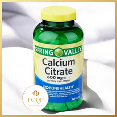 Close-up of calcium citrate 600 mg per serving label