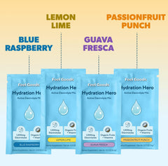 Feel Goods Hydration Hero passion-fruit-punch sachet for an energizing post-workout boost.