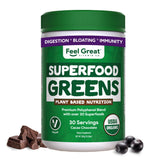 Hero image of Feel Great Organic Superfood Greens Powder in Cocoa Chocolate flavor, 30 servings