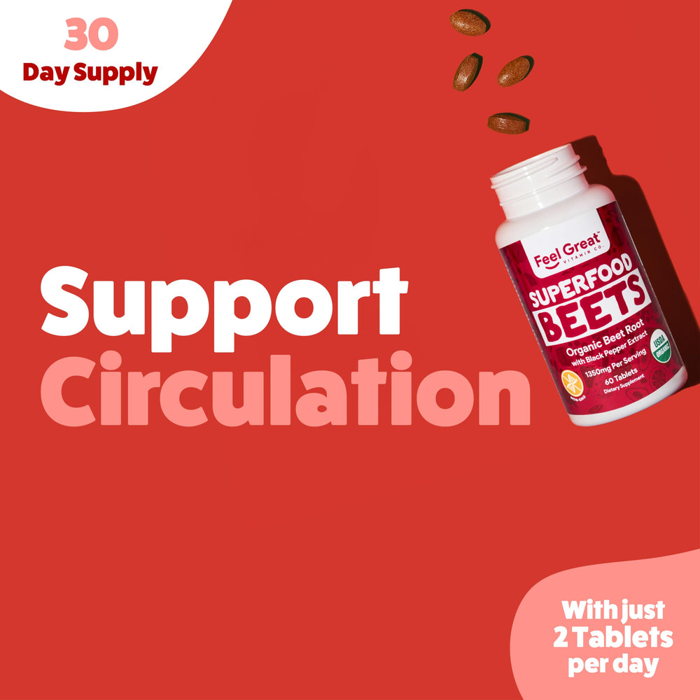 Feel Great Vitamins daily-use beet tablets fit into busy routines.