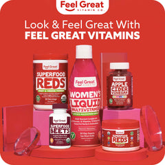 Feel Great Vitamins satisfaction guarantee card highlights a 30-day promise.