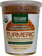 Feel Good Organic Superfoods Turmeric powder jar label