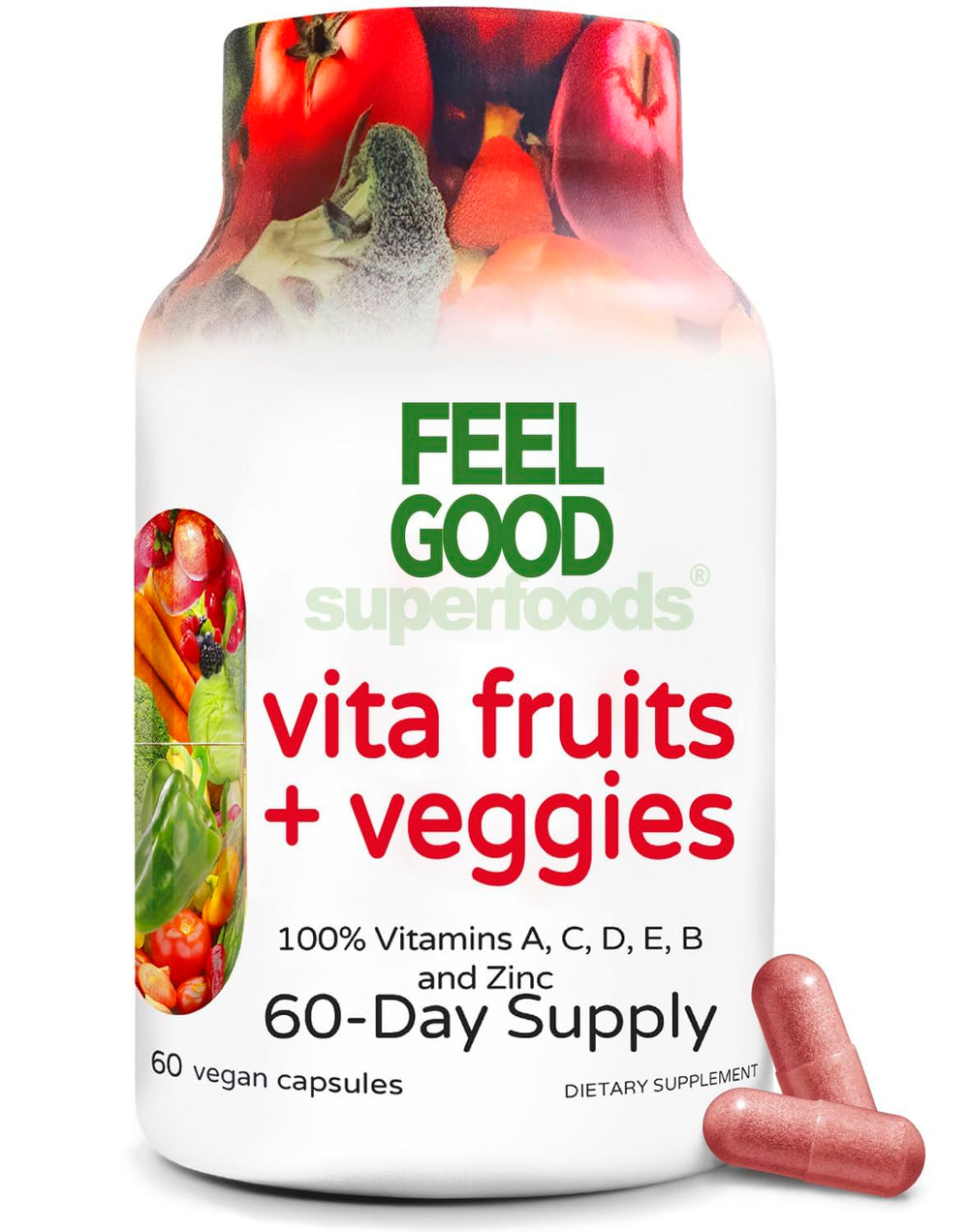 FeelGood Vita Fruits & Veggies Capsules bottle label