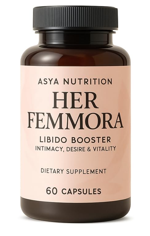 Her Femmora libido booster bottle on a white background