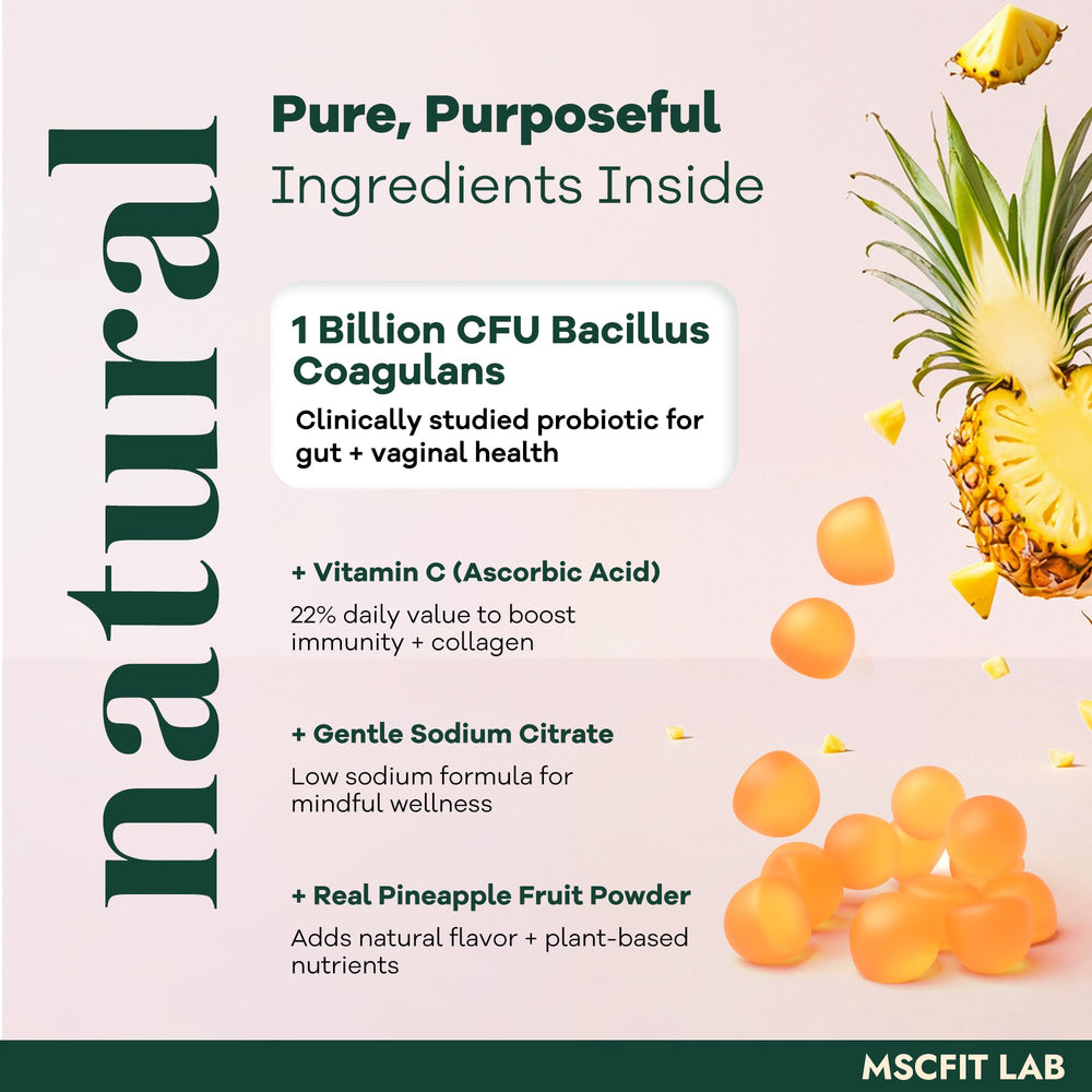 Close-up of pineapple-flavored Feminine Balance Gummies