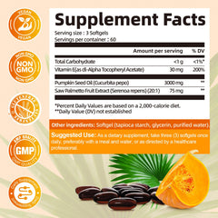Product bottle label highlighting pumpkin seed oil capsules