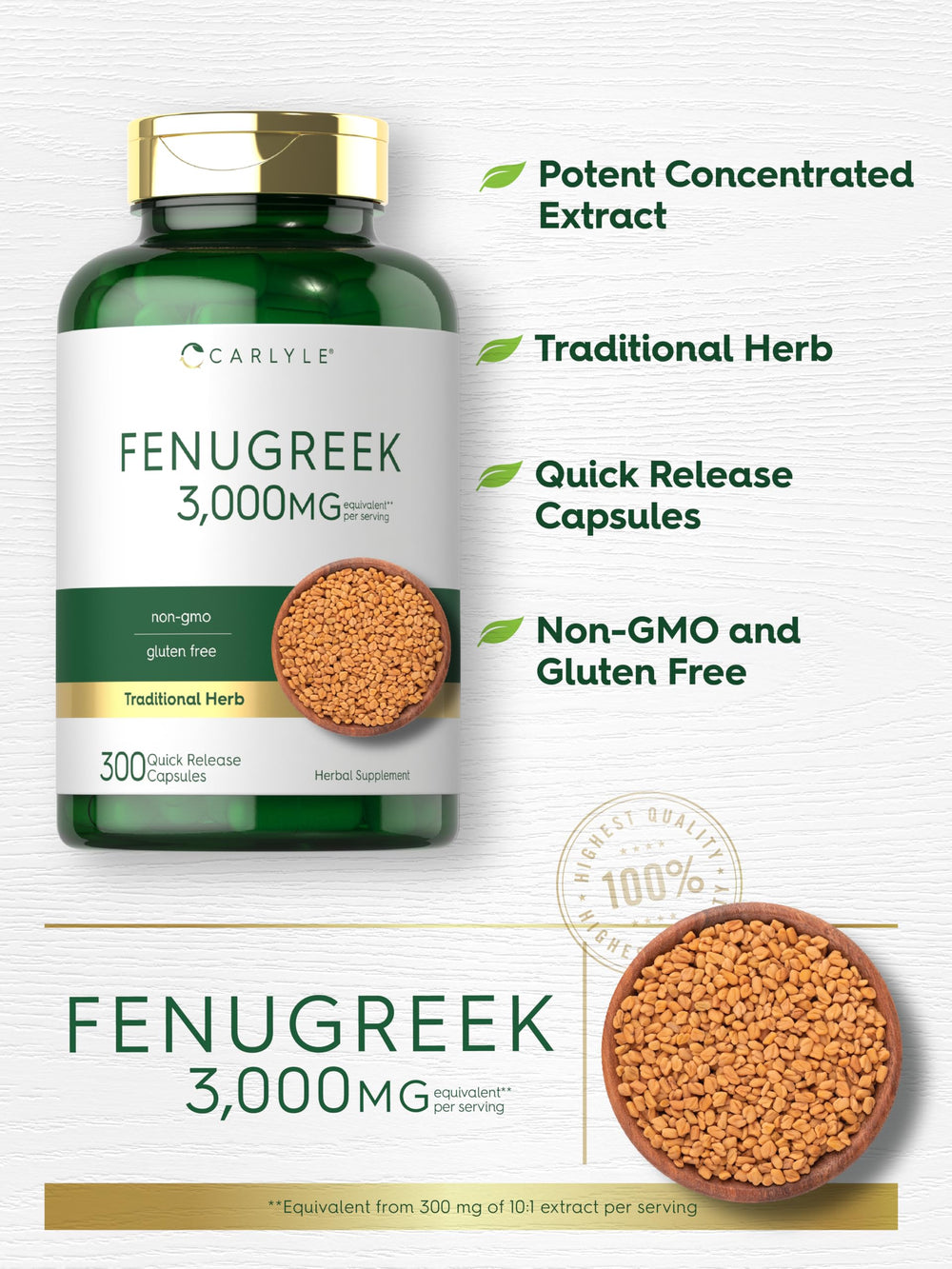 Fenugreek seed extract 300 mg serving equivalent