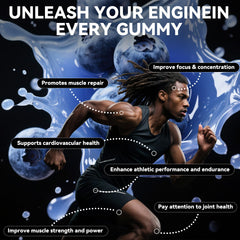 Chewable blueberry-flavored creatine gummies close-up