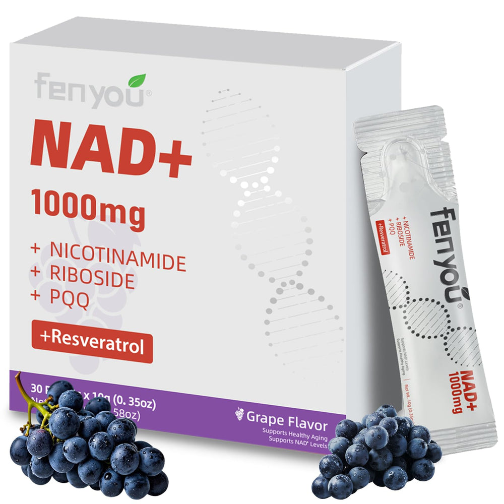 Bottle of FENYOU NAD Supplements with grape flavor