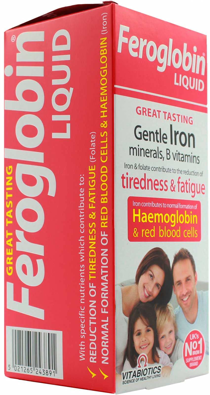 Feroglobin 200ml 2-pack bottle with label showing honey and orange flavor