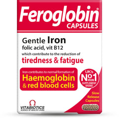 Feroglobin organic iron and B vitamin capsules bottle label
