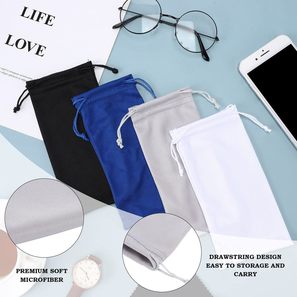 Close-up of white microfiber sunglasses pouch