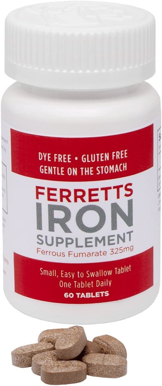 Close-up of Ferretts iron supplement bottle label