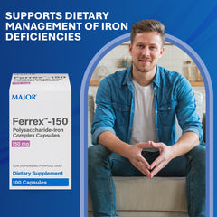 Ferrex-150 packaging with bottle and blister packs