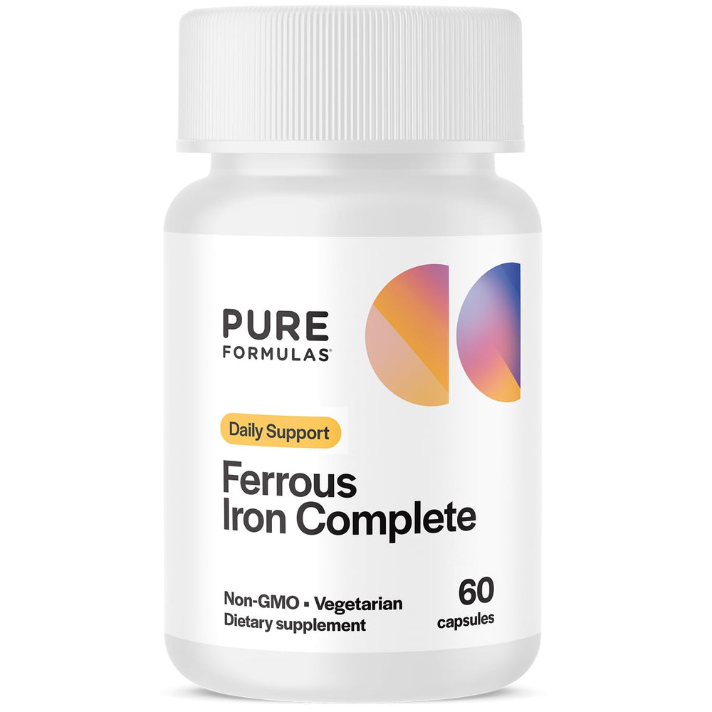 Ferrous Iron Complete bottle front displaying 29 mg iron per capsule