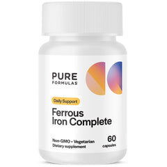 Ferrous Iron Complete bottle front displaying 29 mg iron per capsule