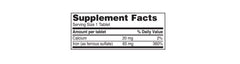 Close-up of 65 mg elemental iron per tablet (325 mg ferrous sulfate)